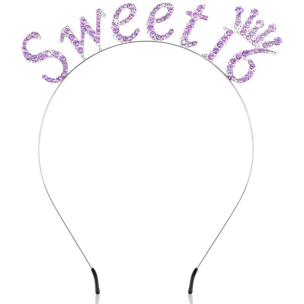 SuPoo Purple Sweet 16 Headband 16th Birthday Crown Birthday Decorations for Girls Shiny Rhinestone Birthday Tiara Princess Crown Sweet Sixteen Party Decorations Party Favors