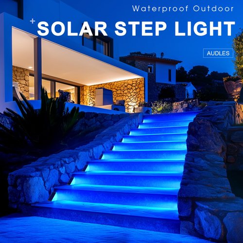 AUDLES 8 Pack Solar Stair Lights, Outdoor Step Lights with Waterproof IP67, Blue Color LED Solar Light for Outside Light Decor for Stair, Deck, Front Step, Front Porch, Patio and Backyard