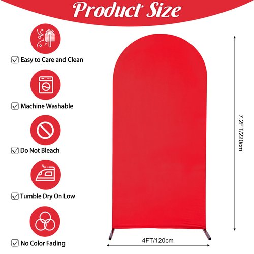 Spandex Fitted Wedding Arch Cover 7.2FT Red Arch Backdrop Cover, Round Top Chiara Backdrop Stand Covers for Wedding Birthday Party Baby Shower Banquet Arch Decoration (Red, 7.2FT)