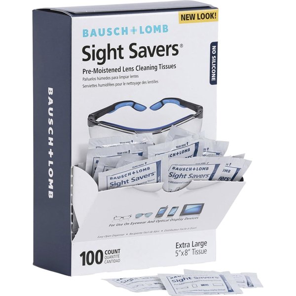 Bausch & Lomb Sight SaversLens Cleaning Wipes, Pre-Moistened Tissues, Anti-Fog, Anti-Static, Anti-Streaking, Cleans Glass and Plastic, 100 Count (Pack of 1)