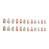 Almond Fake Nails Cute Press on Nails with Rainbow Flower Cloud Frog Cherry Design French Tip Nails Summer Glue on Nails Medium Length Acrylic Nails Cartoon False Nails with Glue for Women Girls 24Pcs