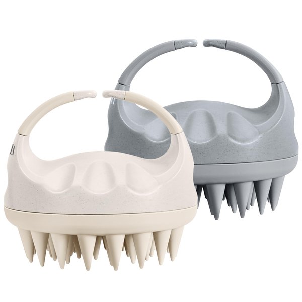 HEETA Scalp Massager Hair Growth with Soft Silicone Bristles to Remove Dandruff and Relieve Itching, Shampoo Brush for Hair Care & Relax Scalp, Scalp Scrubber for Wet Dry Hair (Grey & Beige)