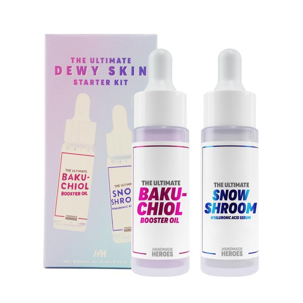 Travel size 2% Bakuchiol Booster Oil and Hyaluronic Acid Serum by Handmade Heroes with Sugarcane Squalane, All Natural Retinol Alternative For Radiant and Line Smoothing Travel Set for Dewy Skin