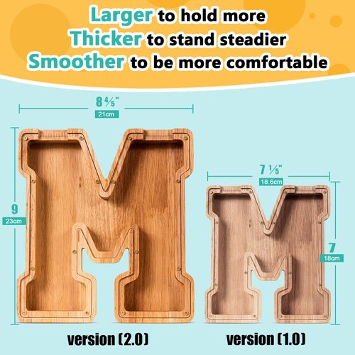 SummiDate Wooden Letter Piggy Bank| Piggy Bank for Boys Girls Toddler| Alphabet M Money Bank| Coin Bank Birthday Gift for Kids|2024 Graduation Money Box (M)