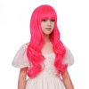 Edivd Rose Red Wig for Girls Kids Long Hot Pink Wig Neon Pink Wavy Curly Wig for Child Long Magenta Wig with Flat Bangs for Children Heat Resistant Synthetic Wig with Wig Cap