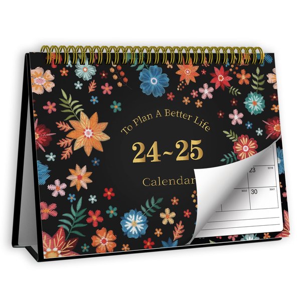 Small Desk Calendar 2024, Monthly Desktop Calendar, DEC. 2023 - JAN. 2025, 8" x 6", Standing Flip Calendar with To Do List Page, Your Personal Daily Planner Calendar for Home Office Desk, Floral 01