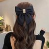 2PCS Silky Satin Rhinestone Hair Bows Hair Clip Hair Ribbon Ponytail Holder Accessories Slides Metal Clips Hair Bow for Women Girls Toddlers (Black+red Rhinestone)