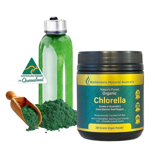 Biogenesis Organic Chlorella | Natural Australian Grown | Chlorophyll-Rich | Sun-Grown Superfood | Non-GMO | Cracked-Cell Wall | Vegan | Gluten Free (Powder - 200 G)