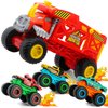KARMOUNT 4-in-1 Mounster Truck Transport Carrier Playset, Red Mover Rhino Toy Cars Hauler Set for Children, Including 3 Diecast Monster Trucks, Ideal Gift for Kids 3+