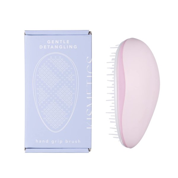 KISMETICS Hand Grip Brush, Multi-Level Pins for Gentle Detangling, Detachable Brush Pad for Easy Cleaning, Non-Slip Hand Grip Design, Pink