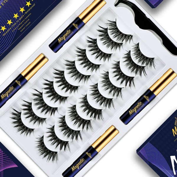 Menaka Magnetic Eyelashes Magnetic Lashes Natural Looking,10 Pairs Reusable Magnetic Eyelash kit with Applicator - Upgraded Long Lasting (4 Tube of Liner) Easy to Apply.