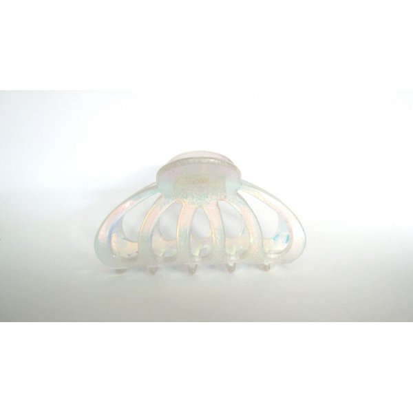 Medium clear frosted white spotted Iridescent hair claw clip