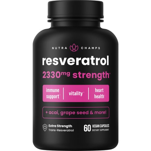 NutraChamps Resveratrol Supplement, Extra Strength Formula for Healthy Aging, Immune Support, 60 Vegan Capsules with Trans-Resveratrol, Green Tea Leaf, Acai Berry & Grape Seed Extract