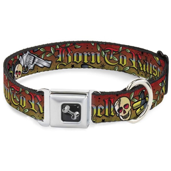 Dog Collar Seatbelt Buckle Born to Raise Hell Red 11 to 17 Inches 1.0 Inch Wide