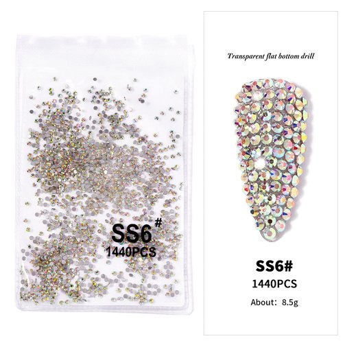 2880pcs SS6 2mm Crystals AB Nail Rhinestones Round Flatback Nail Art Glass Gems Beads Stones for Nails Decoration Jewels Accessories Crafts Eye Makeup Clothes Shoes (2880Pcs SS6)