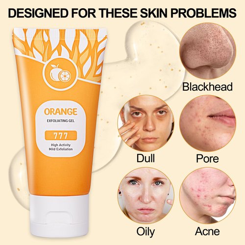 Orange Exfoliating Gel Scrub for Face and Body Skin, Deep Cleansing Moisturizing Skin Exfoliator Gel, Natural Orange Exfoliating Gel, Orange Peeling Gel