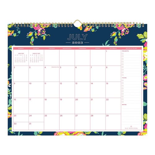 Blue Sky Day Designer for 2023-2024 Academic Year Monthly Wall Calendar, 15' x 12', Wirebound, Notes Section, Peyton Navy (107934-A24)