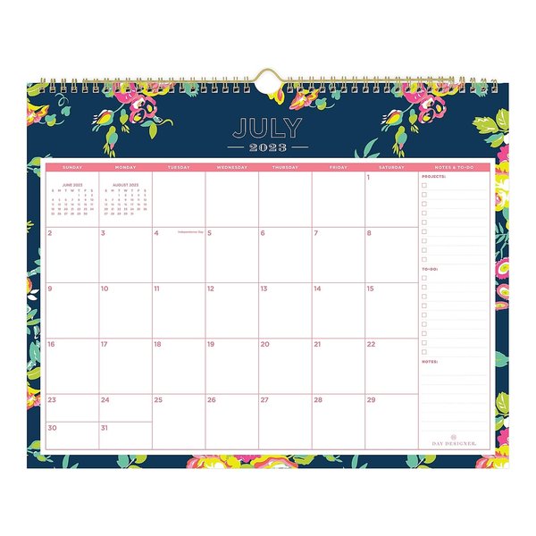 Blue Sky Day Designer for 2023-2024 Academic Year Monthly Wall Calendar, 15' x 12', Wirebound, Notes Section, Peyton Navy (107934-A24)