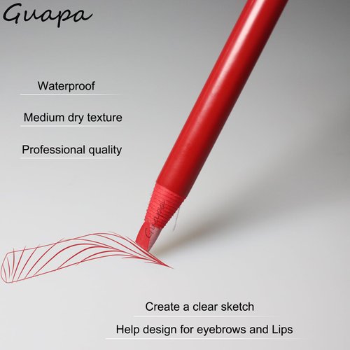 Guapa Microblading Eyebrows Pencil Waterproof Pull Cord Peel-off Brow Pencil Set for Marking, Filling and Outlining, Tattoo Makeup and Permanent Makeup Eye Brow LIner Beauty (5pcs, Red Mapping Pencil)