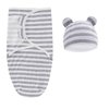Yummy Baby Products Infant Swaddle with Hat, Light Weight and Easy to Use, Made of 100% Extra Soft Cotton, Perfect for a Good Night for Everyone (Grey Stripes)