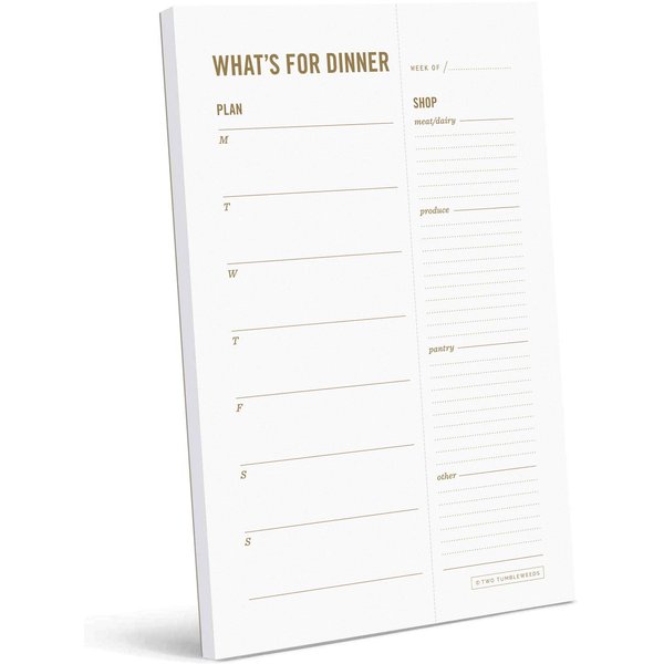 Two Tumbleweeds Meal Planning Pad - "What's for Dinner?" Weekly Meal Planner and Grocery List with Tear off Shopping List and fridge magnet - Family Dinner Menu & Meal Prep Plan - 6 x 9” - 50 sheets