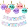 Unicorn Party Decoration, Unicorn Happy Birthday Banner with Honeycomb Balls for Girls Birthday Party Supplies -Golden Glitter Design