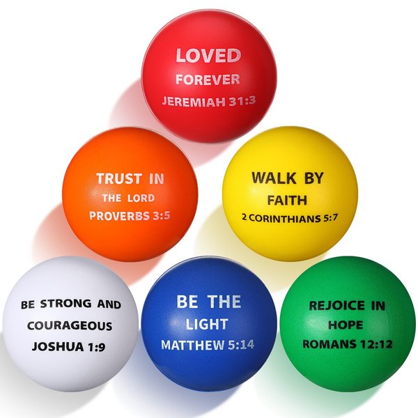 Foilswirl 30 Pcs Christian Stress Balls Bulk with Bible Verse 2.5 Inch Inspirational Stress Balls ChristianToys Bible Toys for Kids Adults Christmas Party Favors Religious Gifts Church Sunday Gifts