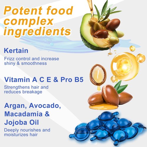 Fadelo Hair Treatment Oil Essence for Frizzy & Dry Damaged Hair, Keratin Styling & Moisturizing Capsules with Argan, Jojoba & Avocado Oils - No Rinse Conditioner with Vitamin A C E and Pro B5, 50pcs