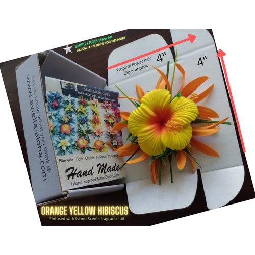 Hawaiian Party Hair Clip for Women-Yellow Moana Hibiscus Flower for Hula Luaui Costume Hair Barrette for Girls-Teens - Beach Bride Boho Flower Hair Accessories -Bridesmaid Headpiece by Aviella Aloha