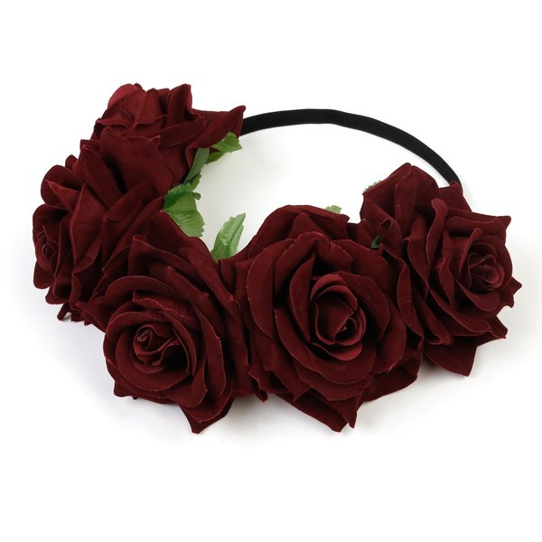 WOVOWOVO Dark Rose Flower Crown Floral Headbands for Women Girls Red Fake Roses Headband for Festival Halloween Cosplay Costume Party Garland Wreath Hair Accessories