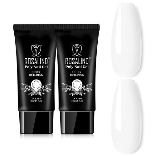 ROSALIND White Poly Extension Gel, 2 PCS 30ml White Poly Nail Gel kit Nail Builder for Opal Nail Art Decoration, Nail Thickening Poly Nail Gel Tube Easy to DIY Use Need UV Lamp
