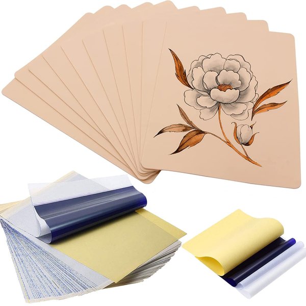 Tattoo Practice Skins with Transfer Paper - 30Pcs Tattoo Fake Skin and Stencil Paper Kit Including 10Pcs Blank Tattoo Skin Practice 8×6in and 20Pcs Thermal Stencil Transfer Paper A4 Size 4 Layers