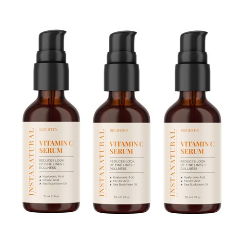 InstaNatural Vitamin C Face Serum, Brightens, Hydrates and Reduces Signs of Aging, with Vitamin C, Hyaluronic and Ferulic Acid, 1 FL Oz - 3 Pack