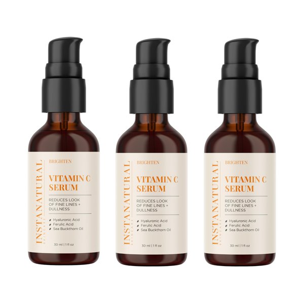 InstaNatural Vitamin C Face Serum, Brightens, Hydrates and Reduces Signs of Aging, with Vitamin C, Hyaluronic and Ferulic Acid, 1 FL Oz - 3 Pack