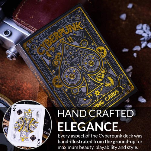 Cyberpunk Gold Playing Cards, Cardistry Decks, White Deck of Playing Cards for Kids & Adults, Cool Playing Cards with Card Game e-Book, Unique Playing Cards for Poker, Cyberpunk Cards