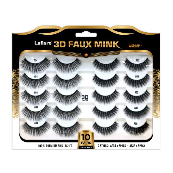 Laflare Silk Lashes 3D Faux Mink Eyelashes Multipack, Light, Natural Looking, Professional Easy to Apply Eyelashes in a Knitted Style 10 Pairs Jumbo Pack (WSR10P)