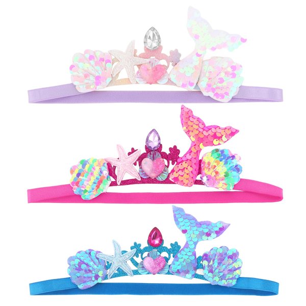 YARIEW Mermaid Headbands for Girls Sparkly Pearl Mermaid Headband for Toddler Starfish Headband for Little Girl Hair Accessories Mermaid Birthday Decorations Gifts Set 4