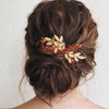 Campsis Rhinestones Bride Wedding Hair Comb Gold Flower Wedding Hair Accessories for Women Leaf Crystal Hair Side Comb for Bridal Bridesmaids