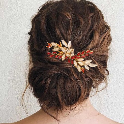 Campsis Rhinestones Bride Wedding Hair Comb Gold Flower Wedding Hair Accessories for Women Leaf Crystal Hair Side Comb for Bridal Bridesmaids