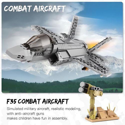 MEOA Military Building Toys for 3 4 5 6 7 8 9 10 11 12+ Year Old Boys 646pcs F35 Lightning II Fighter Jet Building Blocks Sets Gifts for Adult and Kid