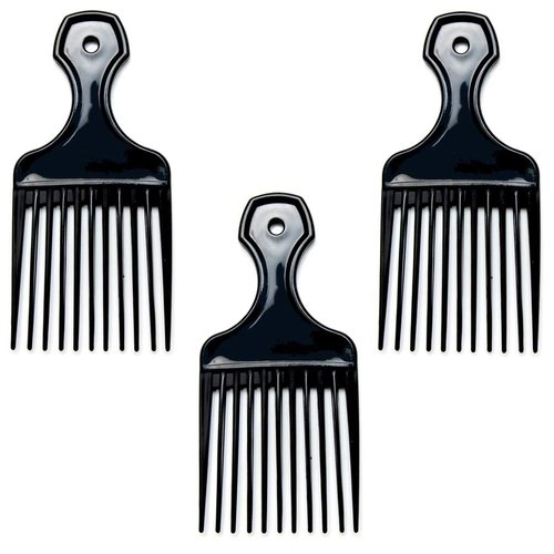 Luxxii (3 Pack) 6" Plastic Afro Pick Lift Hair Comb Detangle Wig Braid Hair Man Styling Comb (Black_A)
