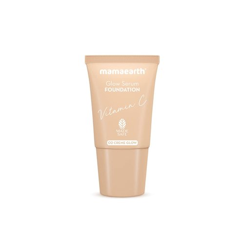 Mamaearth Glow Serum Foundation - Crème Glow Shade | with Vitamin C & Turmeric | Up to 12 Hour Buildable Coverage | Waterproof & Lightweight | 0.61 Fl Oz (18ml)