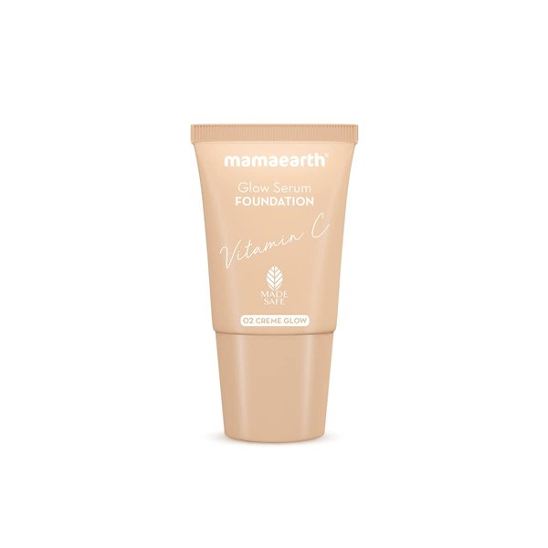 Mamaearth Glow Serum Foundation - Crème Glow Shade | with Vitamin C & Turmeric | Up to 12 Hour Buildable Coverage | Waterproof & Lightweight | 0.61 Fl Oz (18ml)