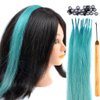 Jmzulnivst Lot 10 strands 20'' Long Solid Colorful I Tip Human Hair Extension,10+ FREE Micro Beads,Hook (Sky Blue, 20inch)