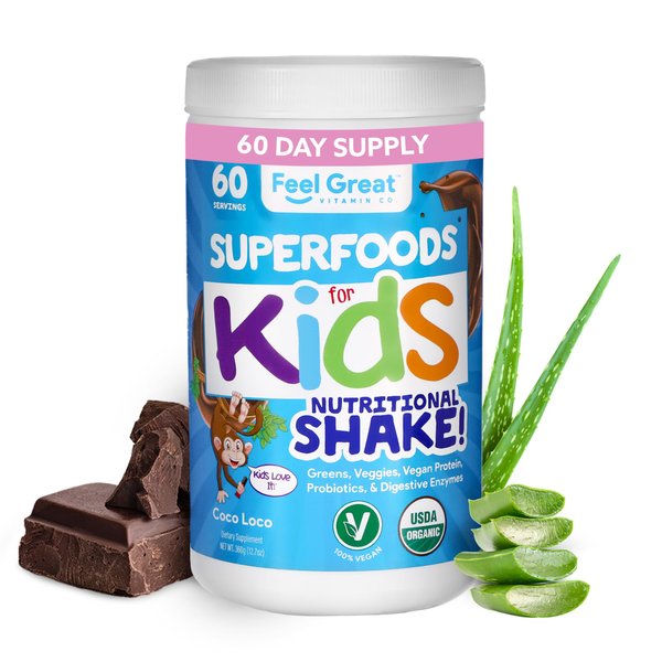 Kids Organic Super Greens Powder with Fruits & Veggies - All-In-One Kids Multivitamin made from Real Plants - No Synthetic Vitamins, No Fillers or Binders, No Sugar Added.