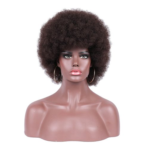 Traqur Afro Wig For Women 70s Afro Wigs Natural Looking Afro Kinky Curly Wigs With Bangs Short Bouncy Afro Curly Wig Soft Afro Puff Wig Synthetic Hair Afro Wig For Daily Party (Brown)