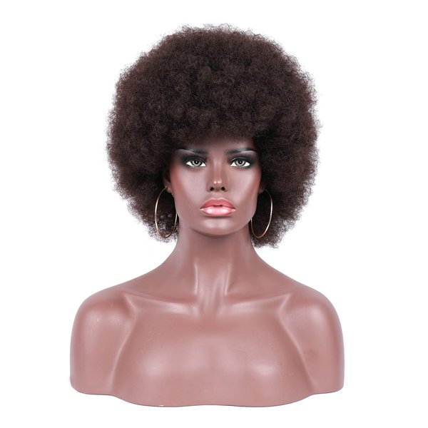 Traqur Afro Wig For Women 70s Afro Wigs Natural Looking Afro Kinky Curly Wigs With Bangs Short Bouncy Afro Curly Wig Soft Afro Puff Wig Synthetic Hair Afro Wig For Daily Party (Brown)