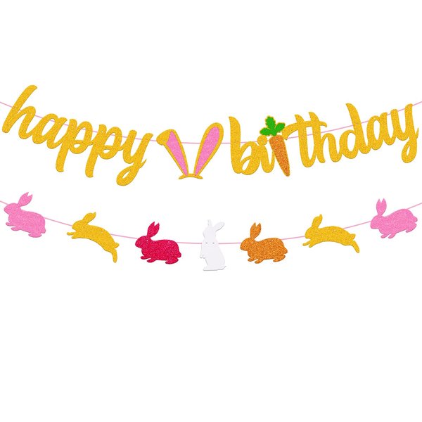 Bunny Birthday Banner Easter Day Kit Rabbit Egg Theme for Children Girl Boy 1st 2nd Bday Spring Party Decoration Supplies