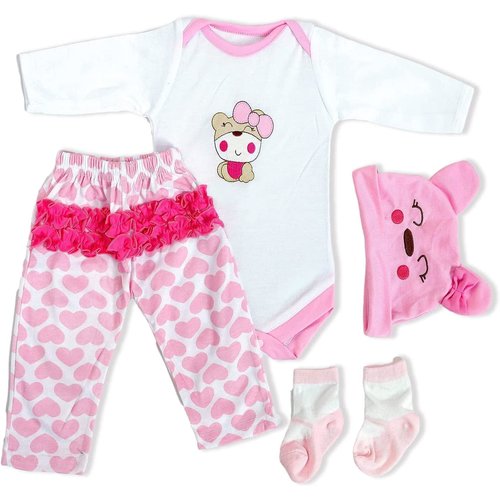 MAIHAO Reborn Baby Dolls Clothes for 17-22 Inch Newborn Baby Doll Girl, Baby Doll Clothes Outfit Accessories fit 17-22 Inch Baby Doll Girl【Cute Bear Pattern 4pcs Set 】