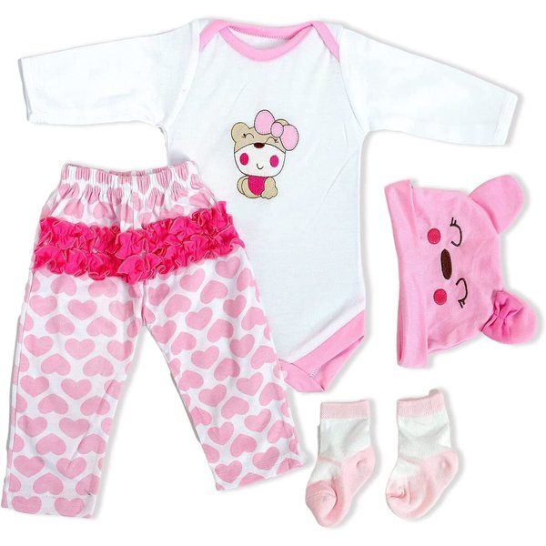 MAIHAO Reborn Baby Dolls Clothes for 17-22 Inch Newborn Baby Doll Girl, Baby Doll Clothes Outfit Accessories fit 17-22 Inch Baby Doll Girl【Cute Bear Pattern 4pcs Set 】